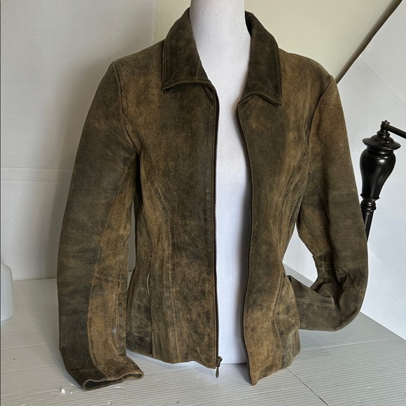 WILSONS MAXIMA BROWN DISTRESSED ZIP LEATHER JACKET SZ S